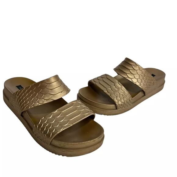 Melissa x Baja East Cosmic Python Embossed Slide Sandals PVC Gold Brown Size 7 - Picture 1 of 6